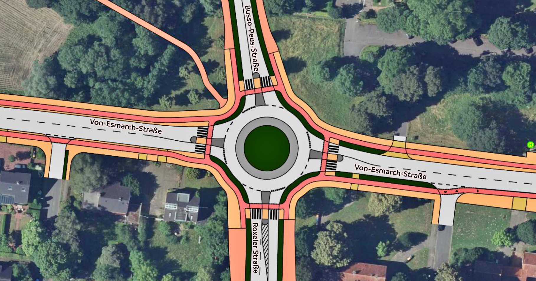 optimierter Kreisverkehr, Variante 1, die der ADFC in seiner Stellungnahme empfiehlt ©Verkehrsuntersuchung Brilon Bondzio Weiser
